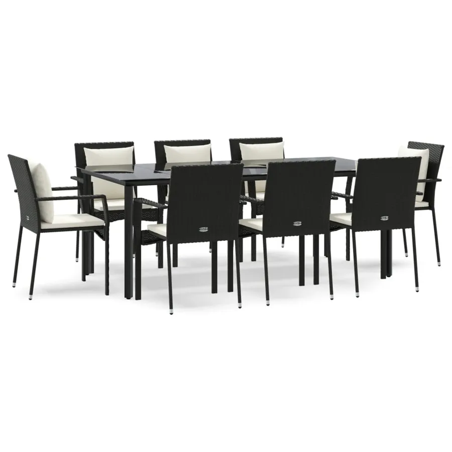 Ensemble à manger jardin 9pcs et coussins noir résine tressée - 2