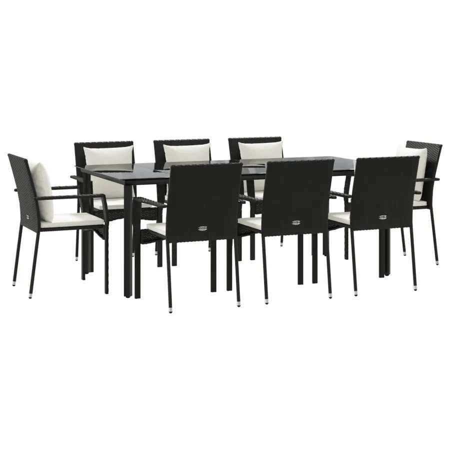 Ensemble à manger jardin 9pcs et coussins noir résine tressée - 3