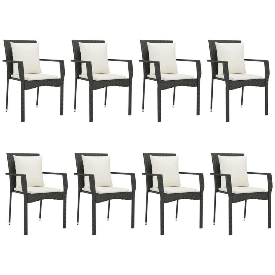 Ensemble à manger jardin 9pcs et coussins noir résine tressée - 4