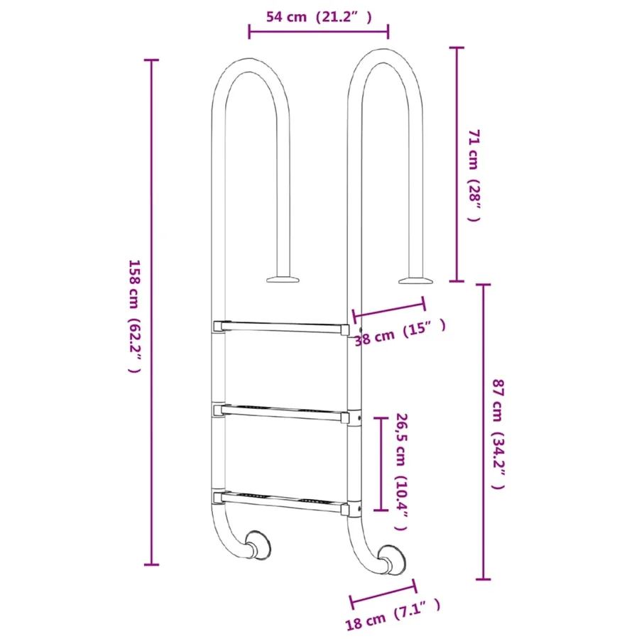 Échelle de piscine 54x38x158 cm acier inoxydable 304 - 6