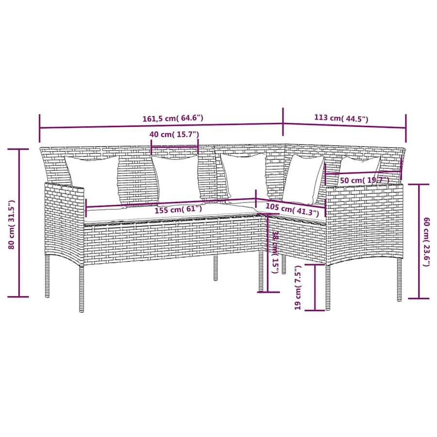 Ensemble de canapés en L 5pcs et coussins résine tressée marron - 12
