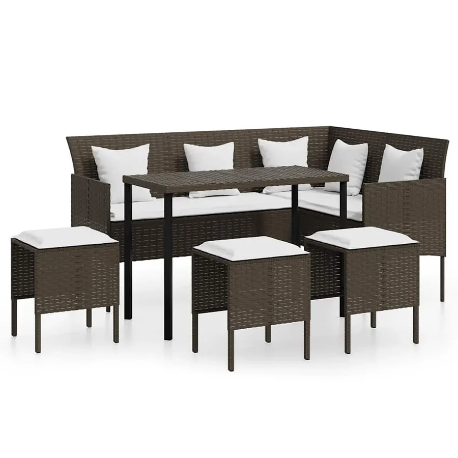 Ensemble de canapés en L 5pcs et coussins résine tressée marron - 2