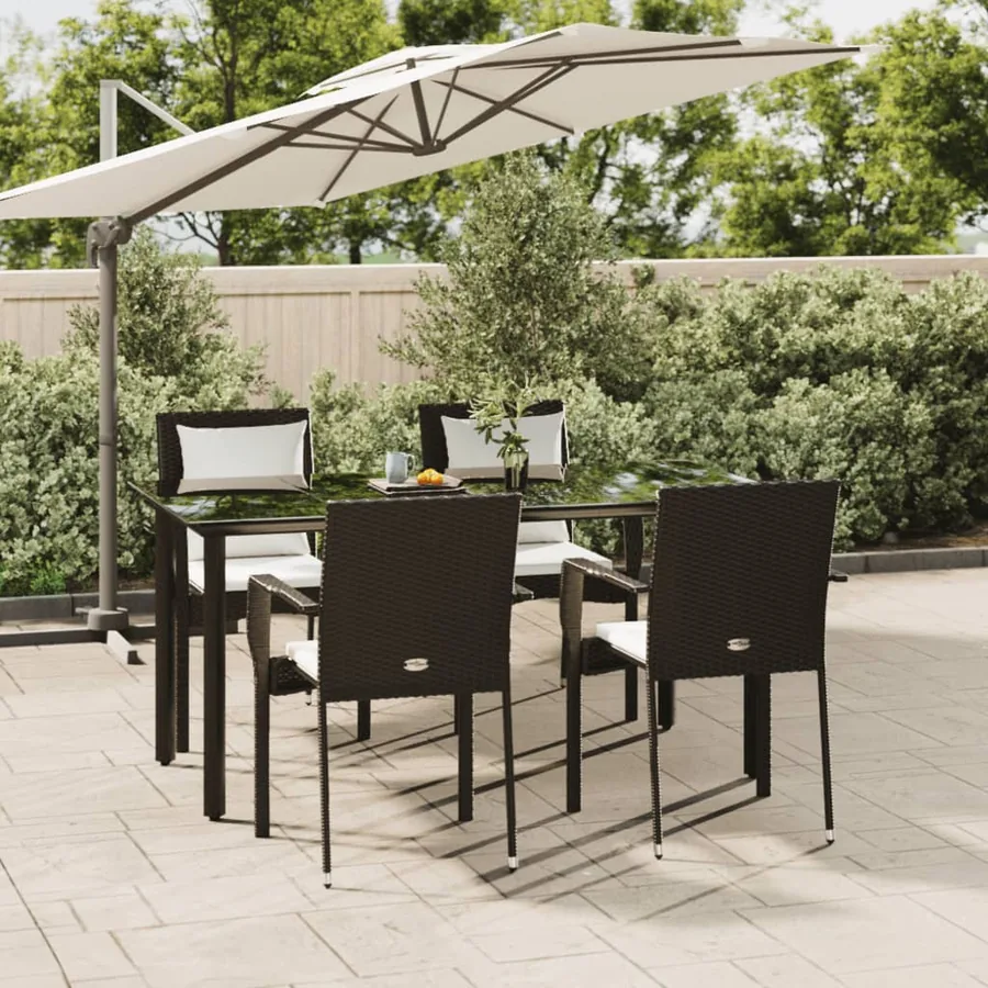 Ensemble à manger de jardin coussins 5pcs Noir Résine tressée
