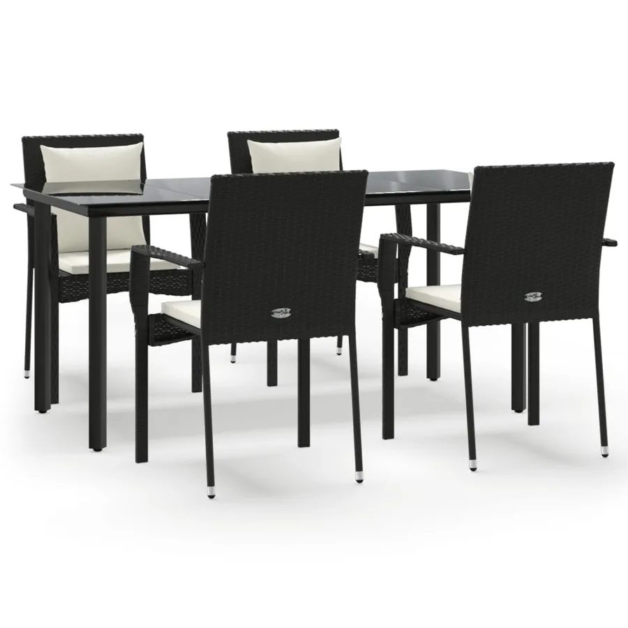 Ensemble à manger de jardin coussins 5pcs Noir Résine tressée - 2