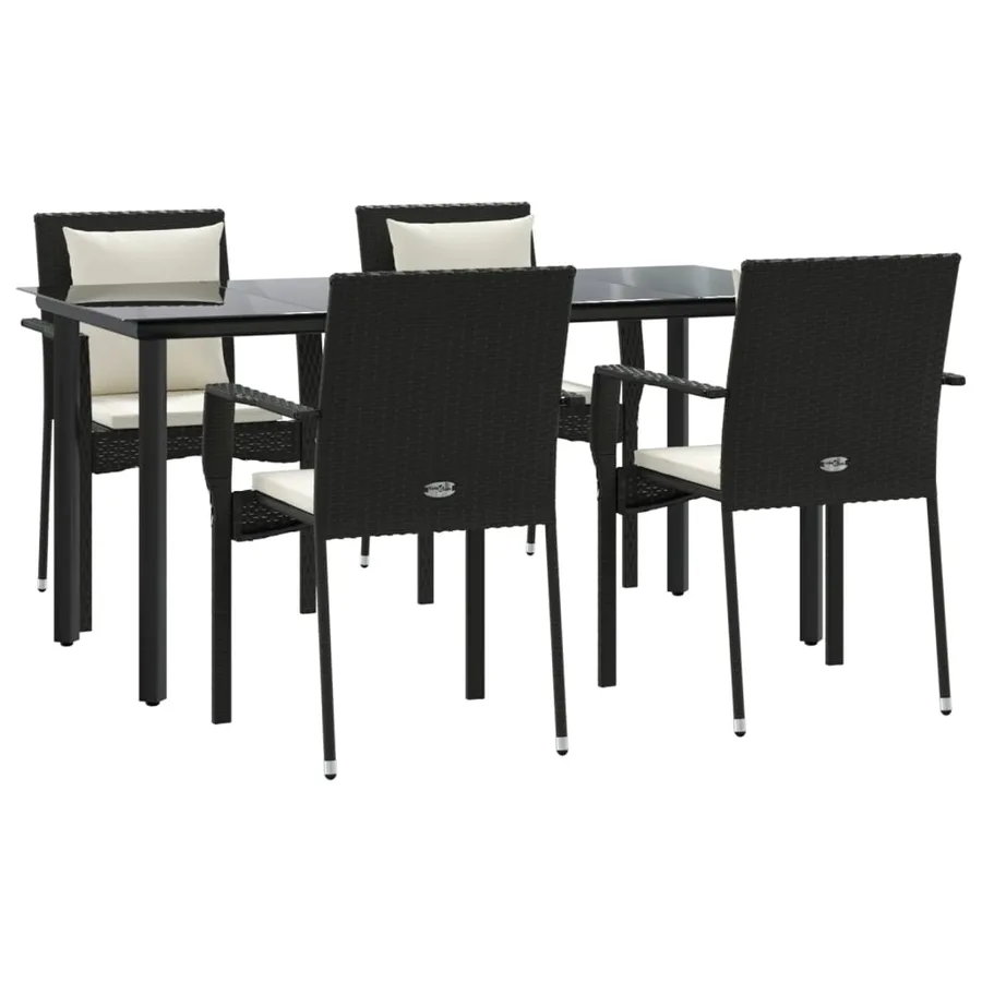Ensemble à manger de jardin coussins 5pcs Noir Résine tressée - 3