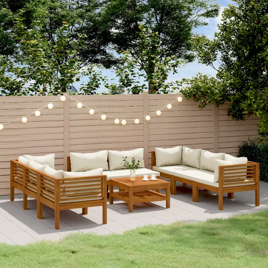Salon de jardin 9 pcs avec coussin Bois d'acacia solide