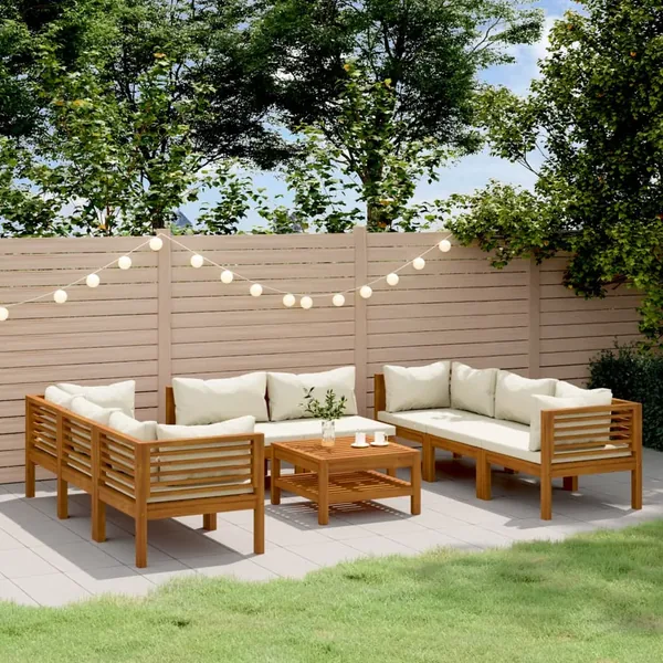Salon de jardin 9 pcs avec coussin Bois d'acacia solide