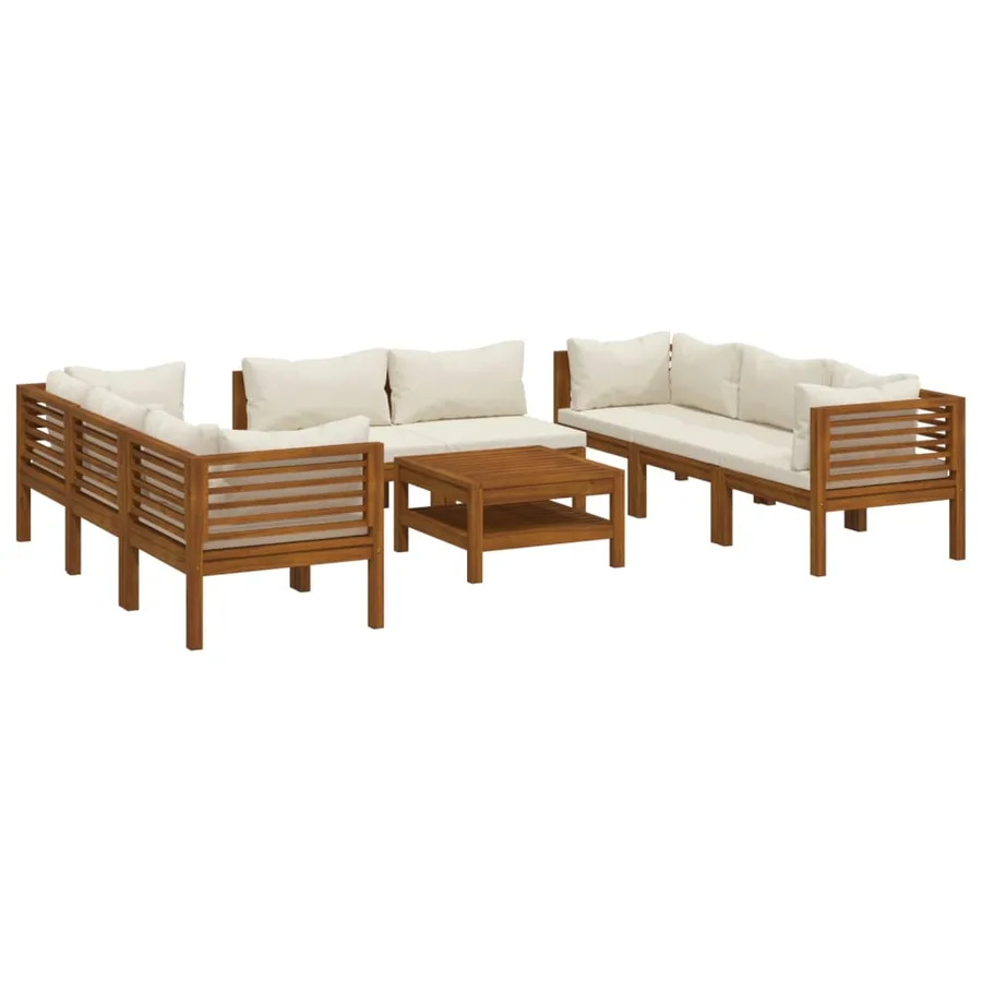 Salon de jardin 9 pcs avec coussin Bois d'acacia solide - 2