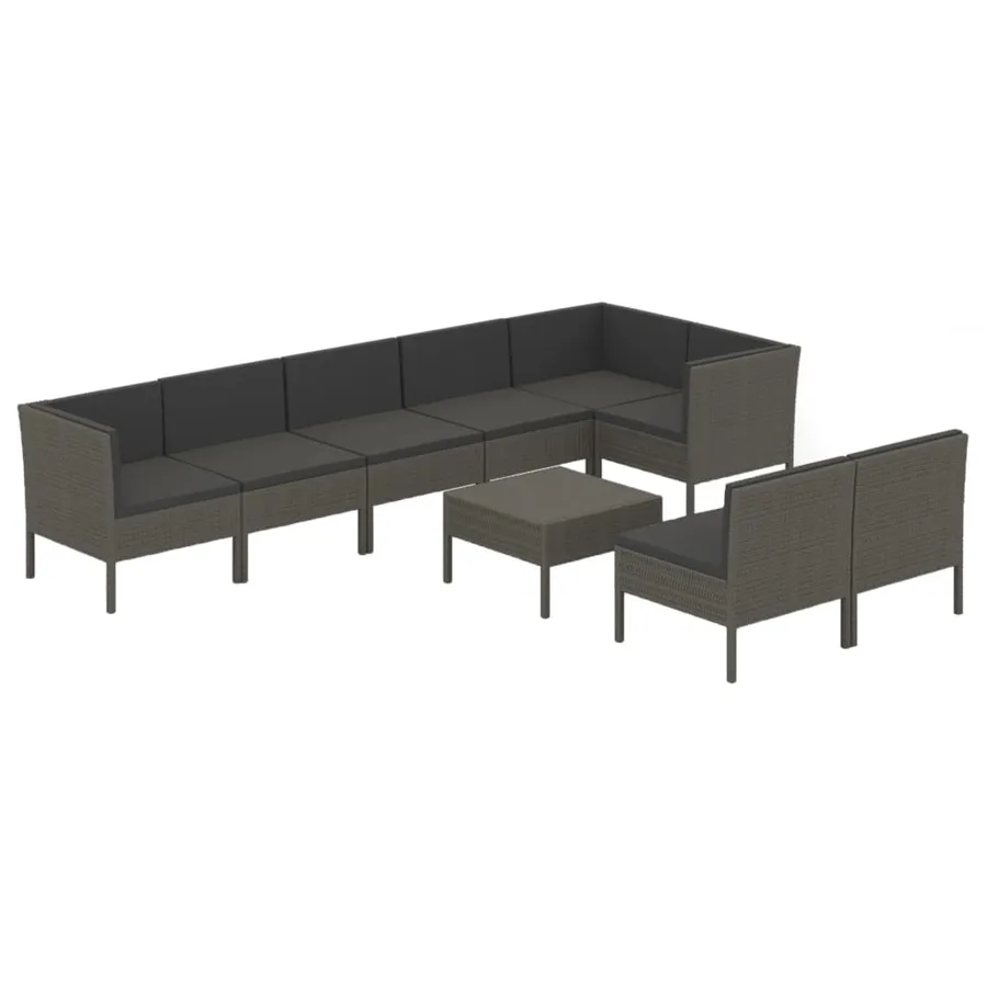Salon de jardin 9 pcs avec coussins Résine tressée Gris - 2