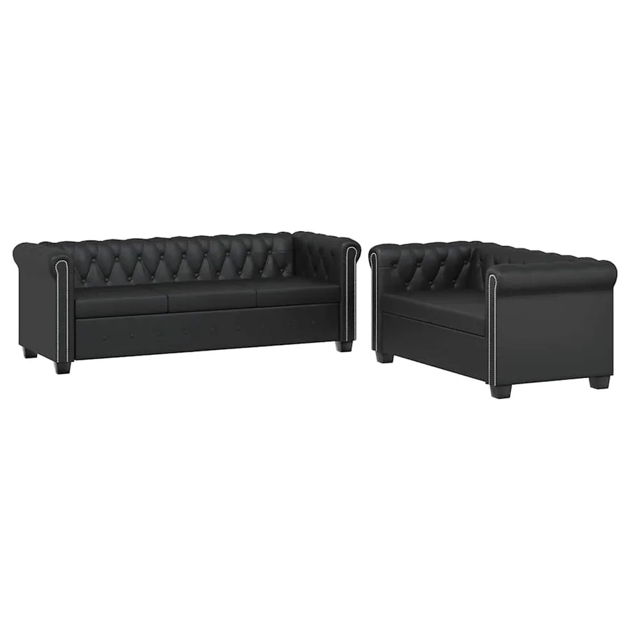 Canapé Chesterfield à 2 places et à 3 places noir - 2