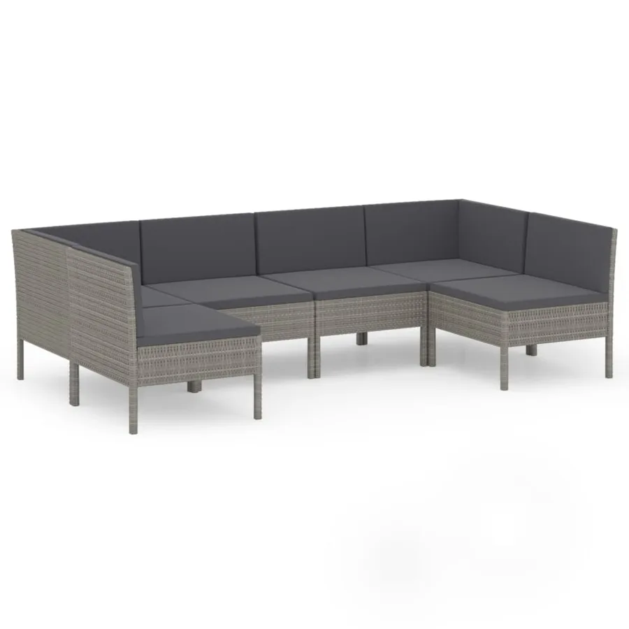 Salon de jardin 6 pcs avec coussins résine tressée gris - 2