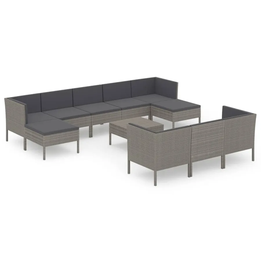 Salon de jardin 11 pcs avec coussins Résine tressée Gris - 2
