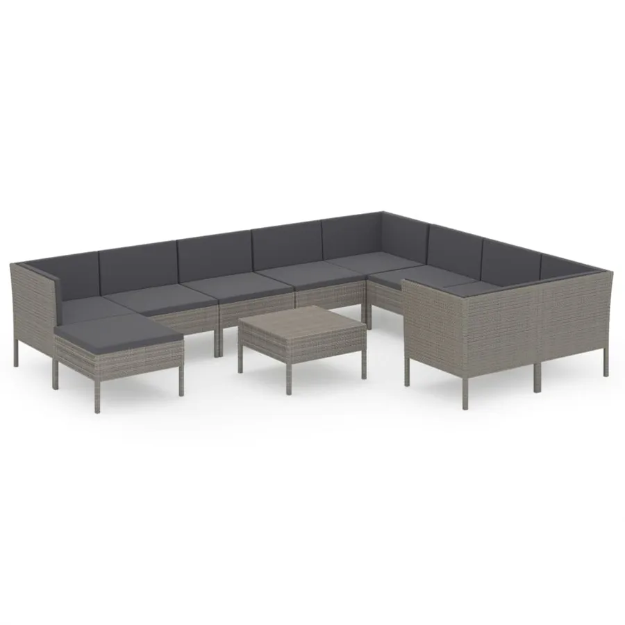 Salon de jardin 11 pcs avec coussins Résine tressée Gris - 2