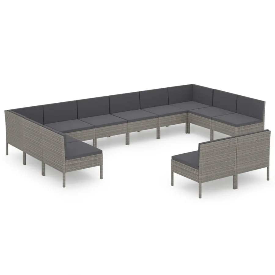 Salon de jardin 12 pcs avec coussins Résine tressée Gris - 2
