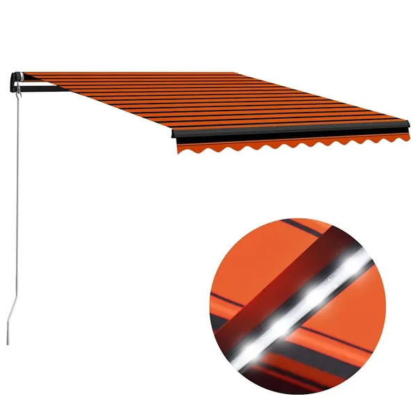 Auvent manuel rétractable avec LED 300x250 cm Orange et marron