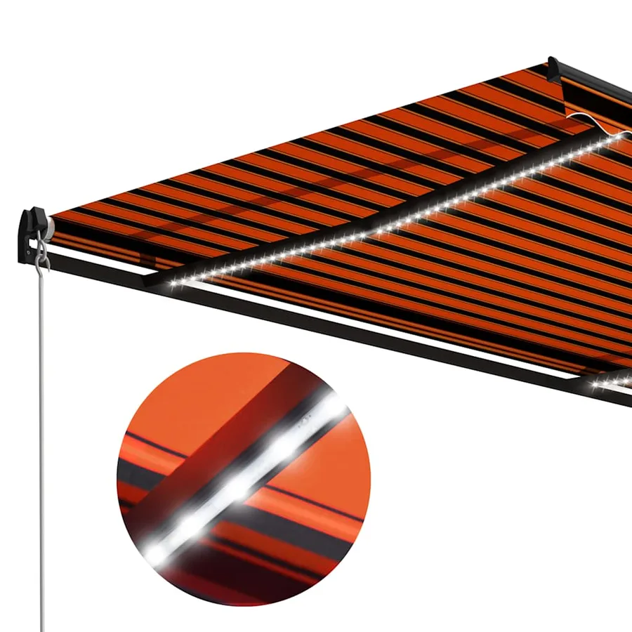 Auvent manuel rétractable avec LED 300x250 cm Orange et marron - 5