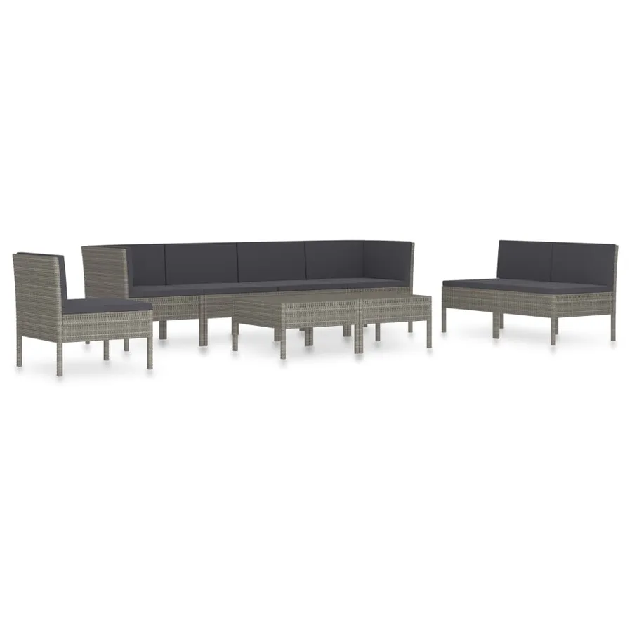 Salon de jardin 9 pcs avec coussins Résine tressée Gris - 2