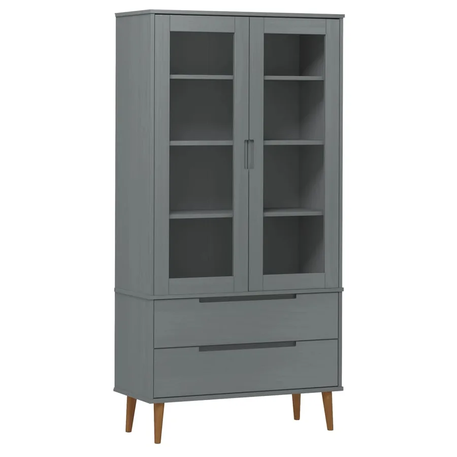 Armoire à vitrine MOLDE Gris 90x35x175 cm Bois de pin massif - 2