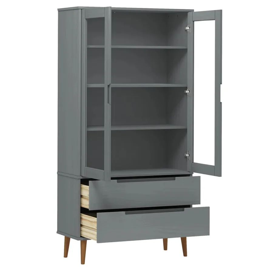 Armoire à vitrine MOLDE Gris 90x35x175 cm Bois de pin massif - 5