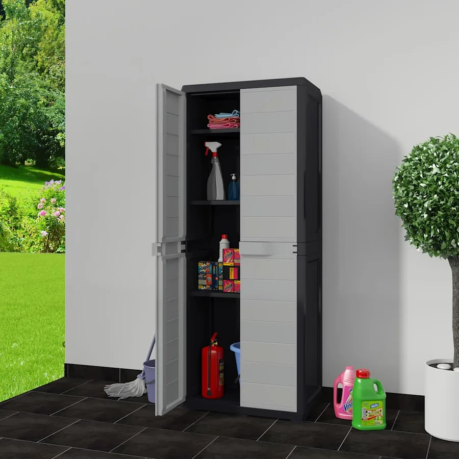 Armoire de rangement de jardin avec 3 étagères Noir et gris - 2