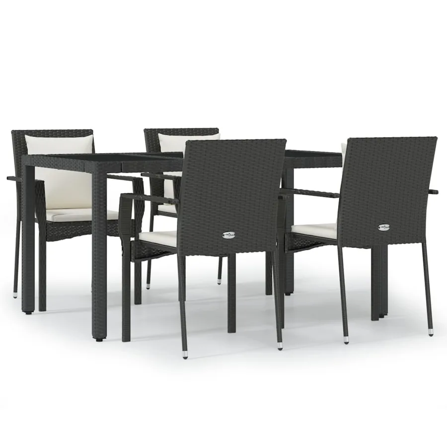 Ensemble à manger de jardin coussins 5pcs Noir Résine tressée - 2