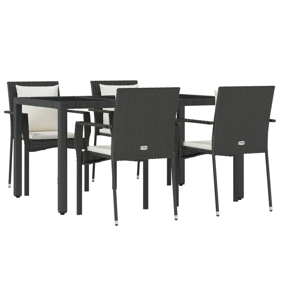 Ensemble à manger de jardin coussins 5pcs Noir Résine tressée - 3