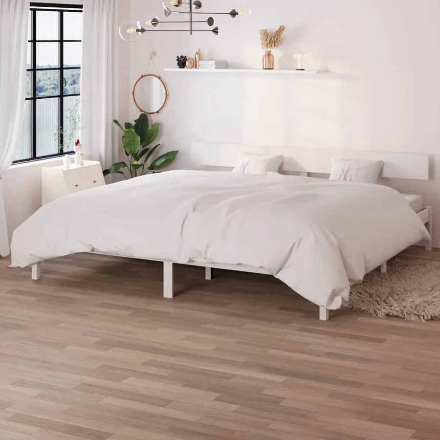 Cadre de lit sans matelas blanc bois massif