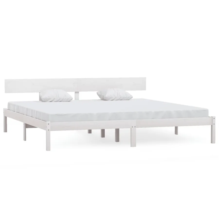 Cadre de lit sans matelas blanc bois massif - 2