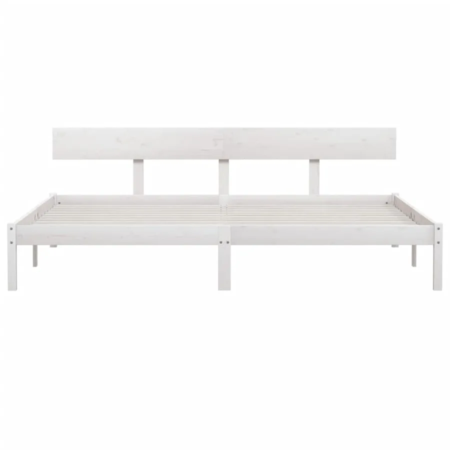 Cadre de lit sans matelas blanc bois massif - 4