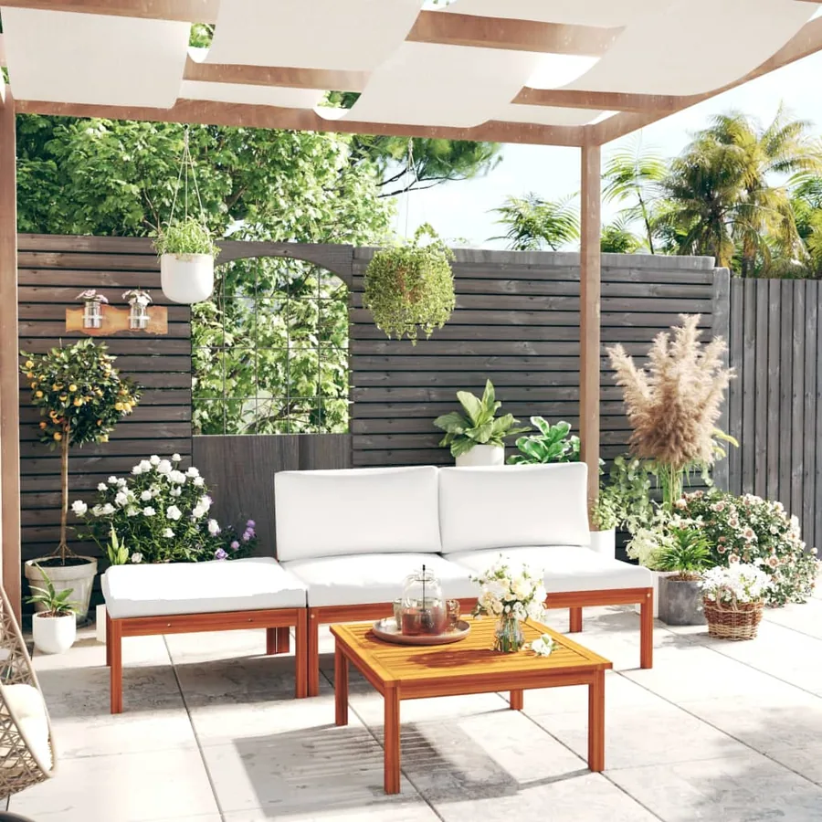 Salon de jardin 4 pièces avec coussins Crème 63 x 63 cm