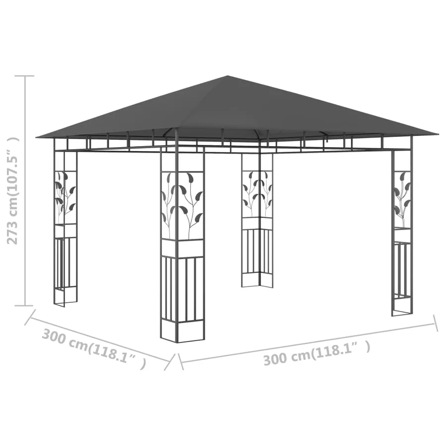 Belvédère avec moustiquaire 3x3x2,73 m Anthracite 180 g/m² - 6