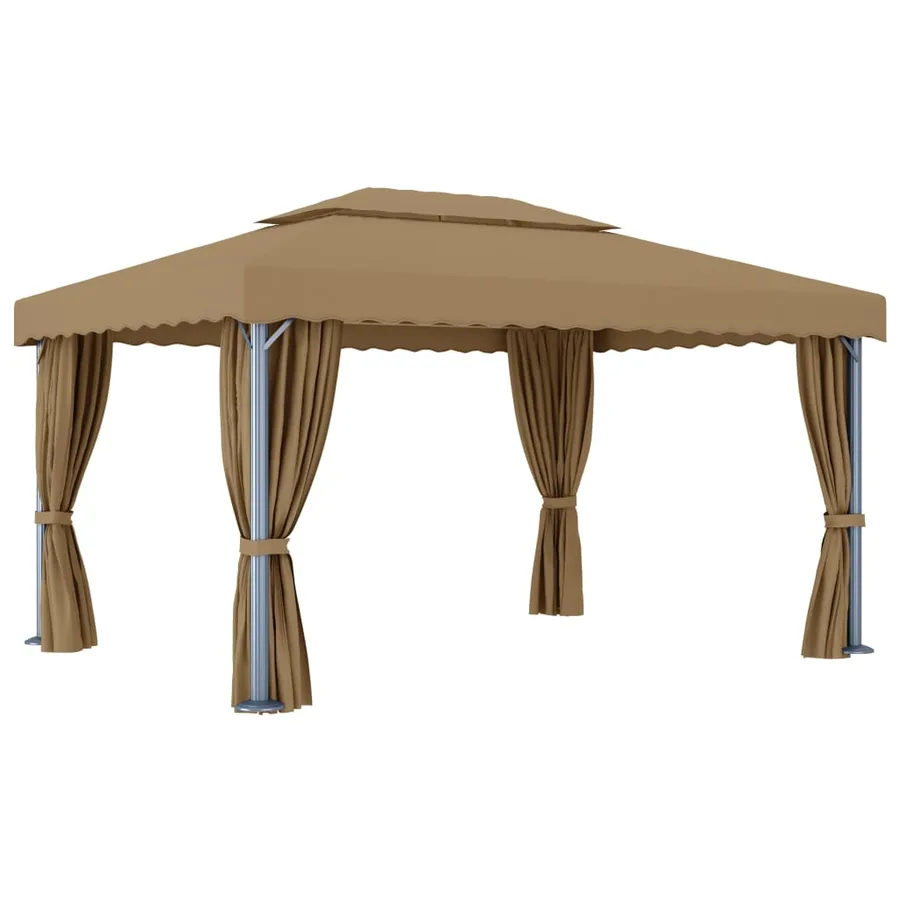 Tonnelle avec rideau 4x3 m Taupe Aluminium - 4