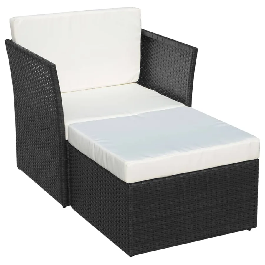 Chaise de jardin avec tabouret Noir Résine tressée - 3