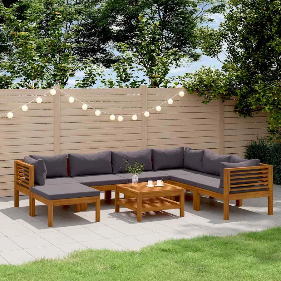 Salon de jardin 8 pcs avec coussin Bois d'acacia solide