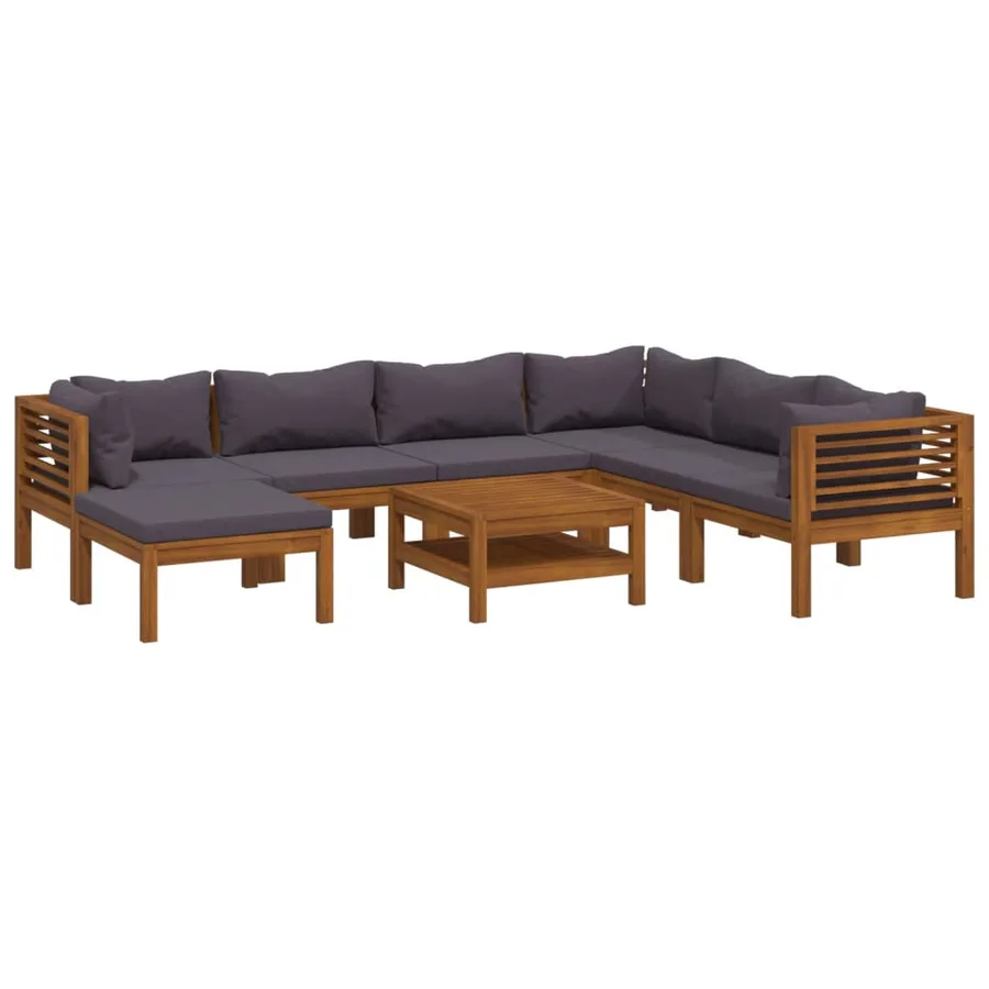 Salon de jardin 8 pcs avec coussin Bois d'acacia solide - 2