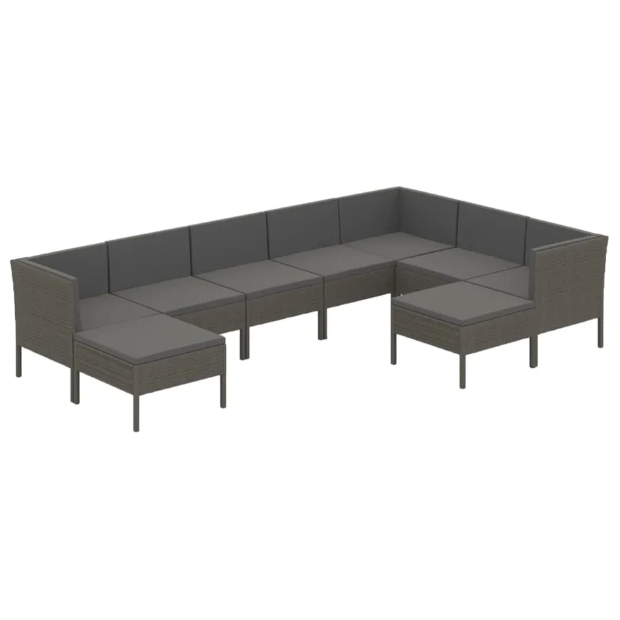 Salon de jardin 9 pcs avec coussins Résine tressée Gris - 2