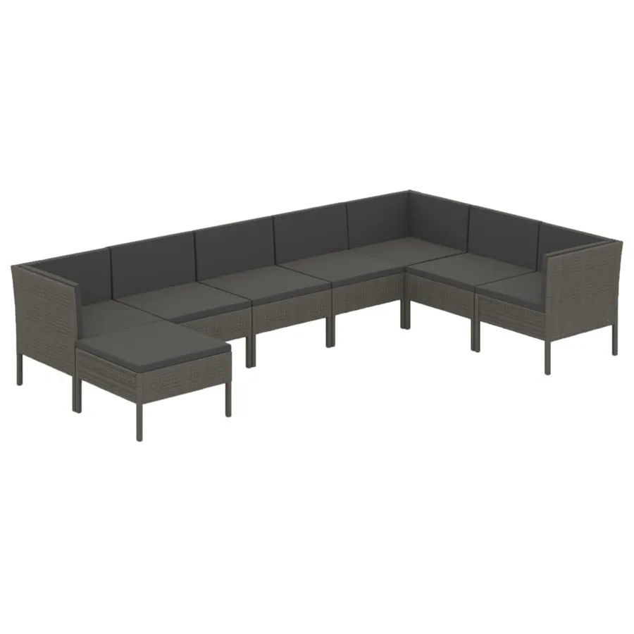 Salon de jardin 8 pcs avec coussins résine tressée gris - 2