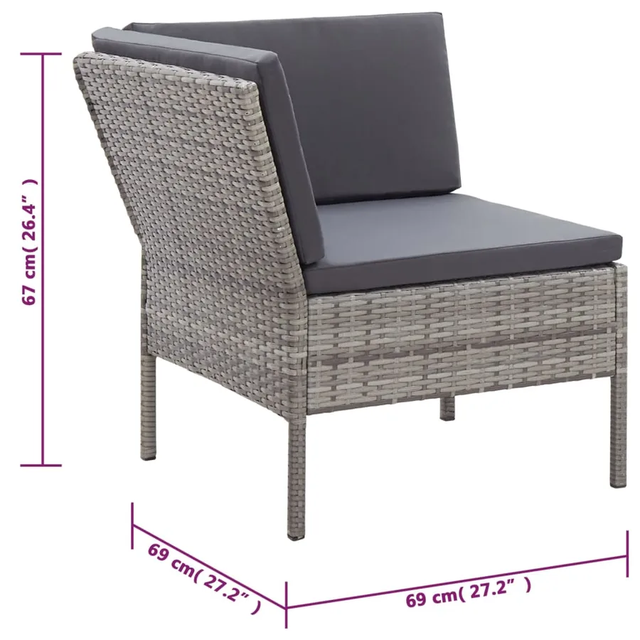 Salon de jardin 6 pcs avec coussins résine tressée gris - 15