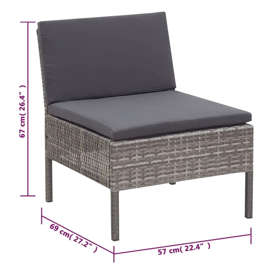 Salon de jardin 6 pcs avec coussins résine tressée gris - 16