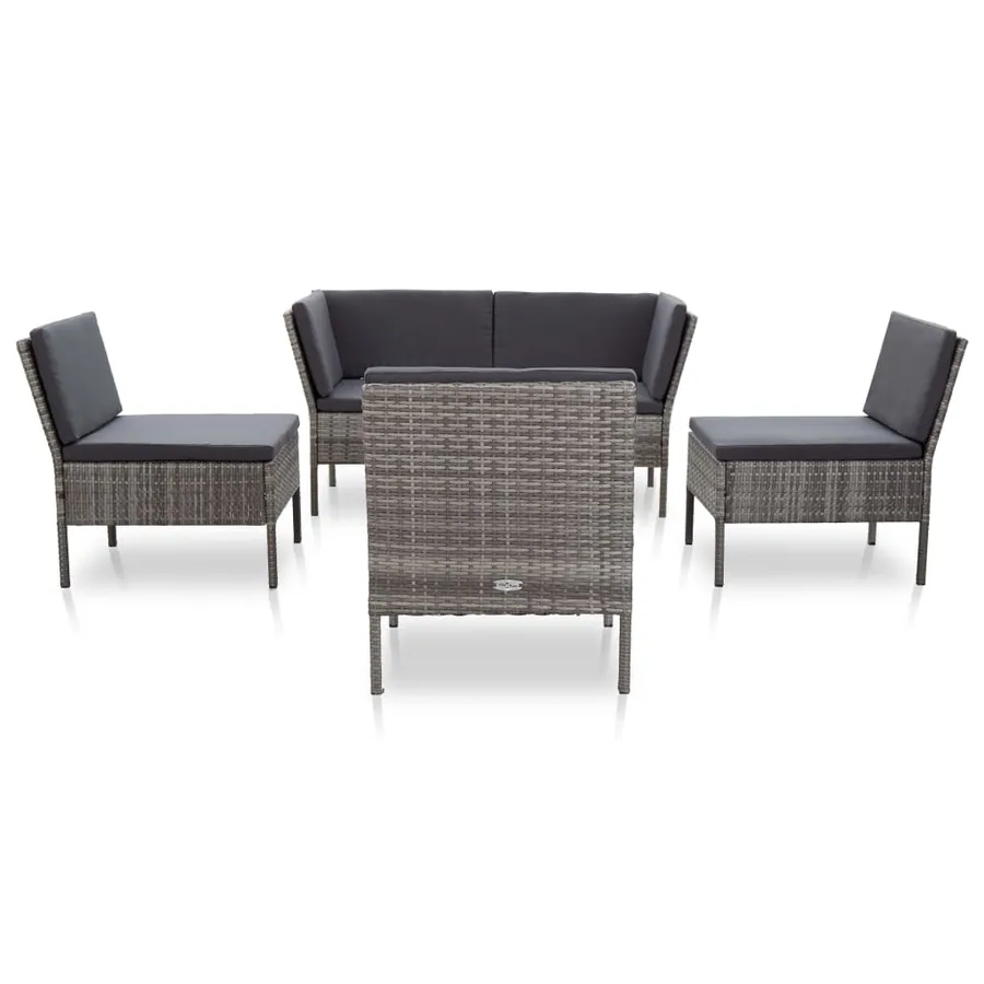 Salon de jardin 6 pcs avec coussins résine tressée gris - 2