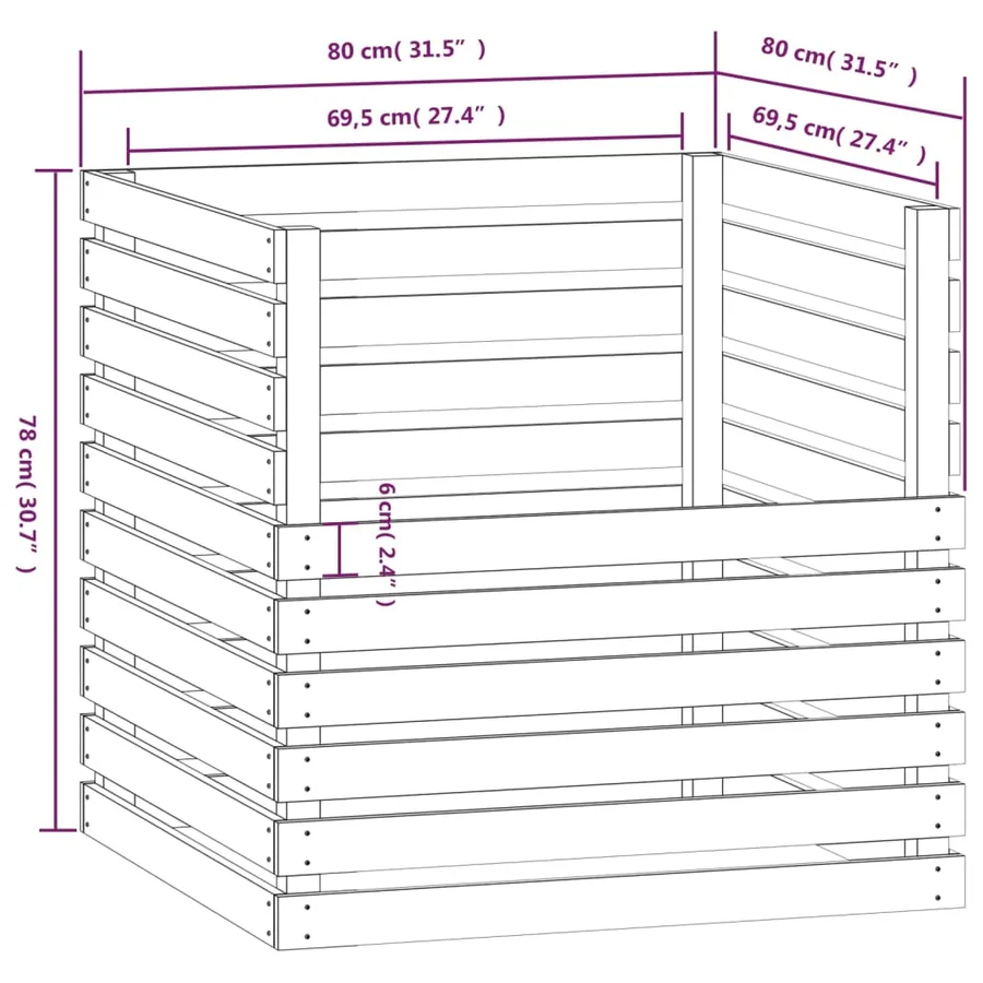 Composteur 80x80x78 cm Bois massif de pin - 8