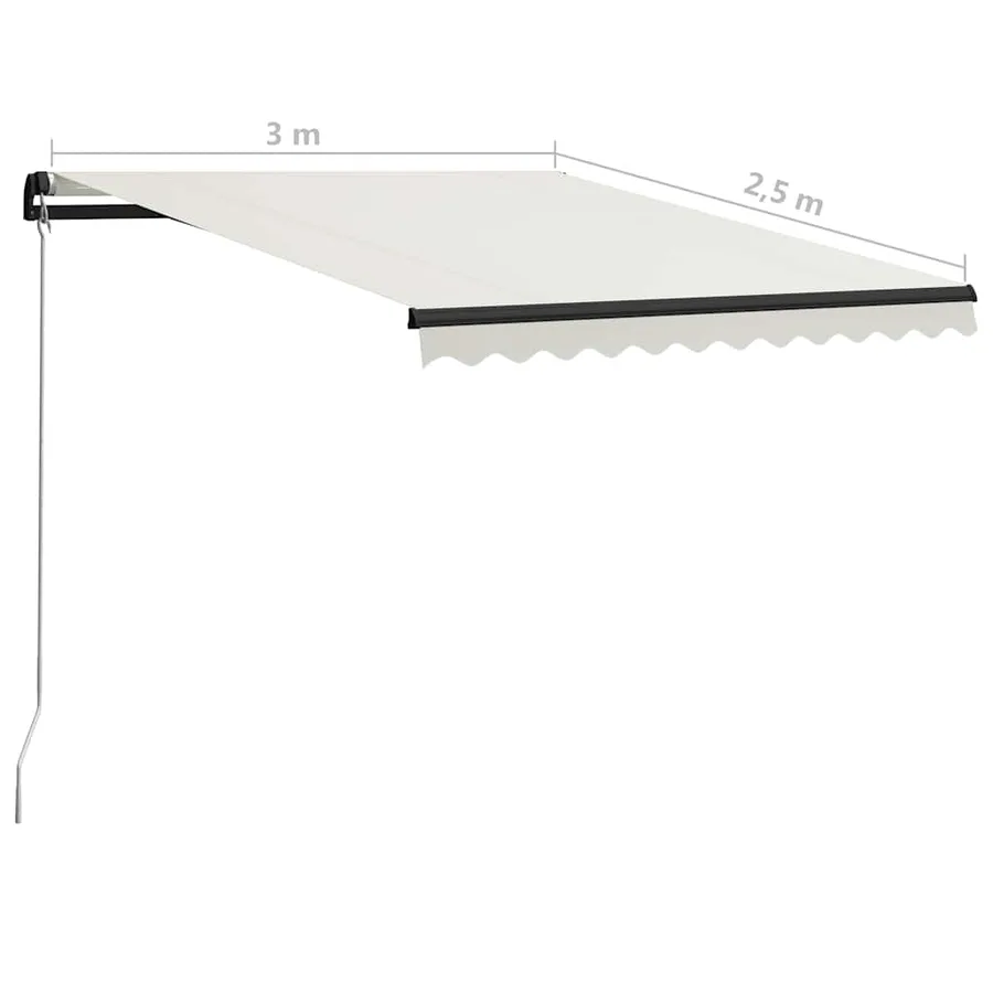Auvent manuel rétractable avec LED 300x250 cm Crème - 11