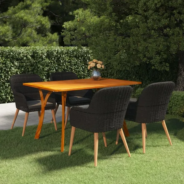 Ensemble à manger de jardin 5 pcs noir