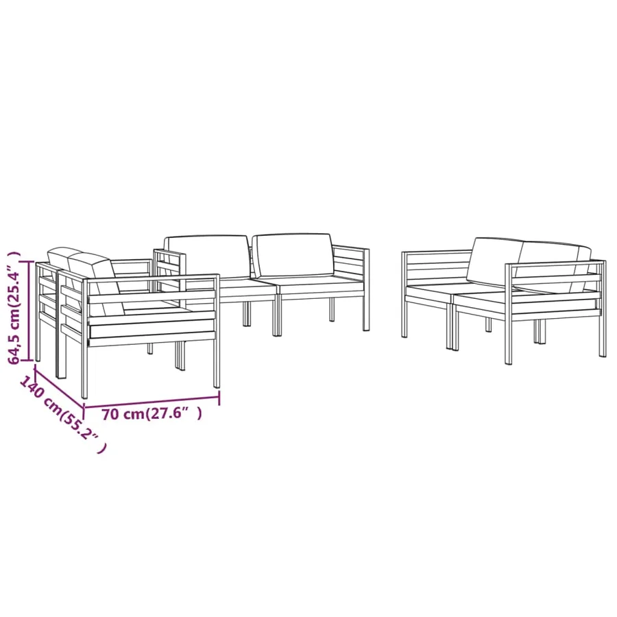 Salon de jardin 6 pcs avec coussins Aluminium Anthracite - 9