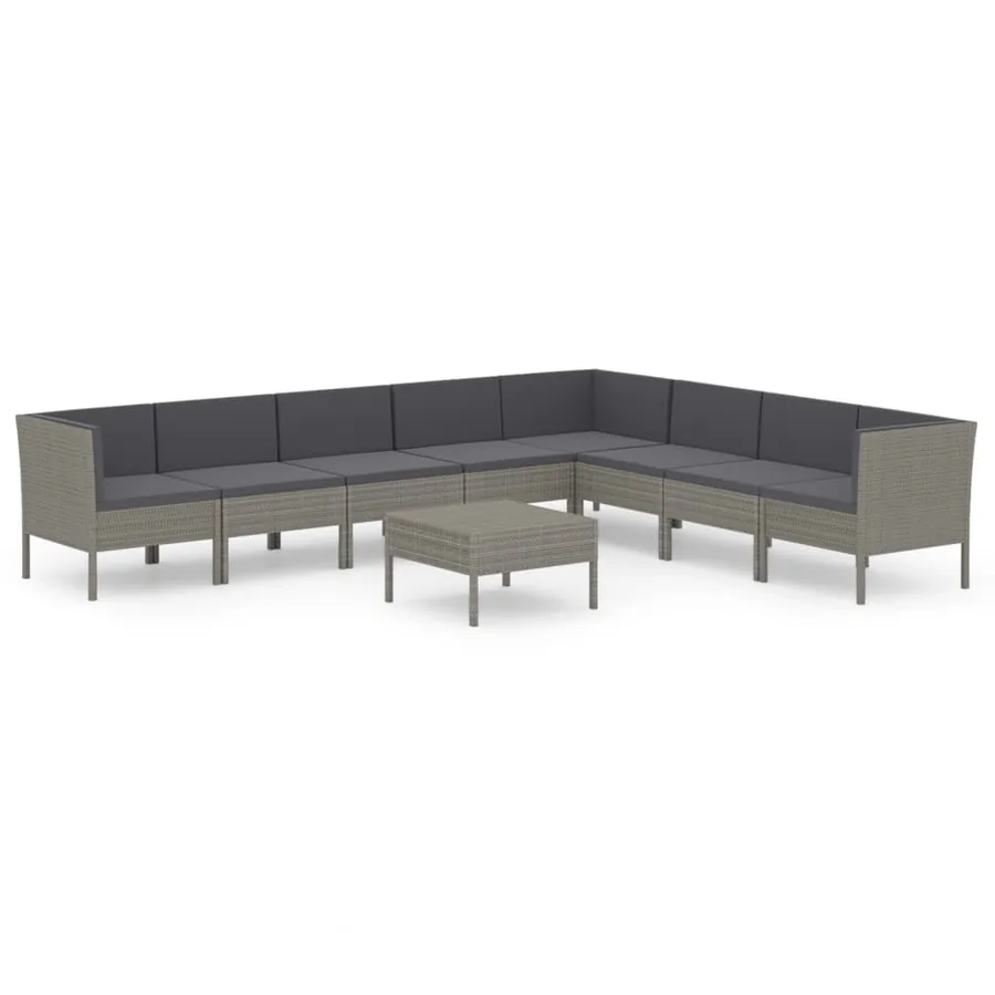 Salon de jardin 9 pcs avec coussins Résine tressée Gris - 2