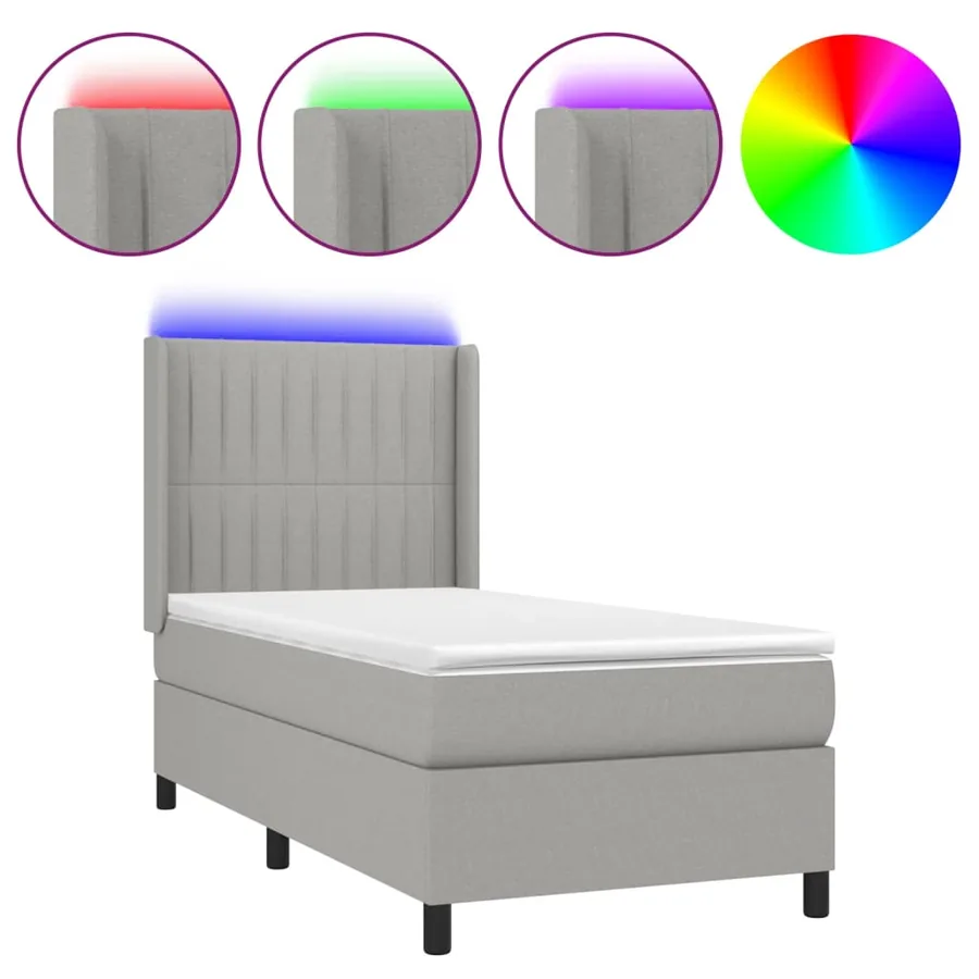 Sommier à lattes de lit matelas LED Gris clair 90x200cm Tissu - 2