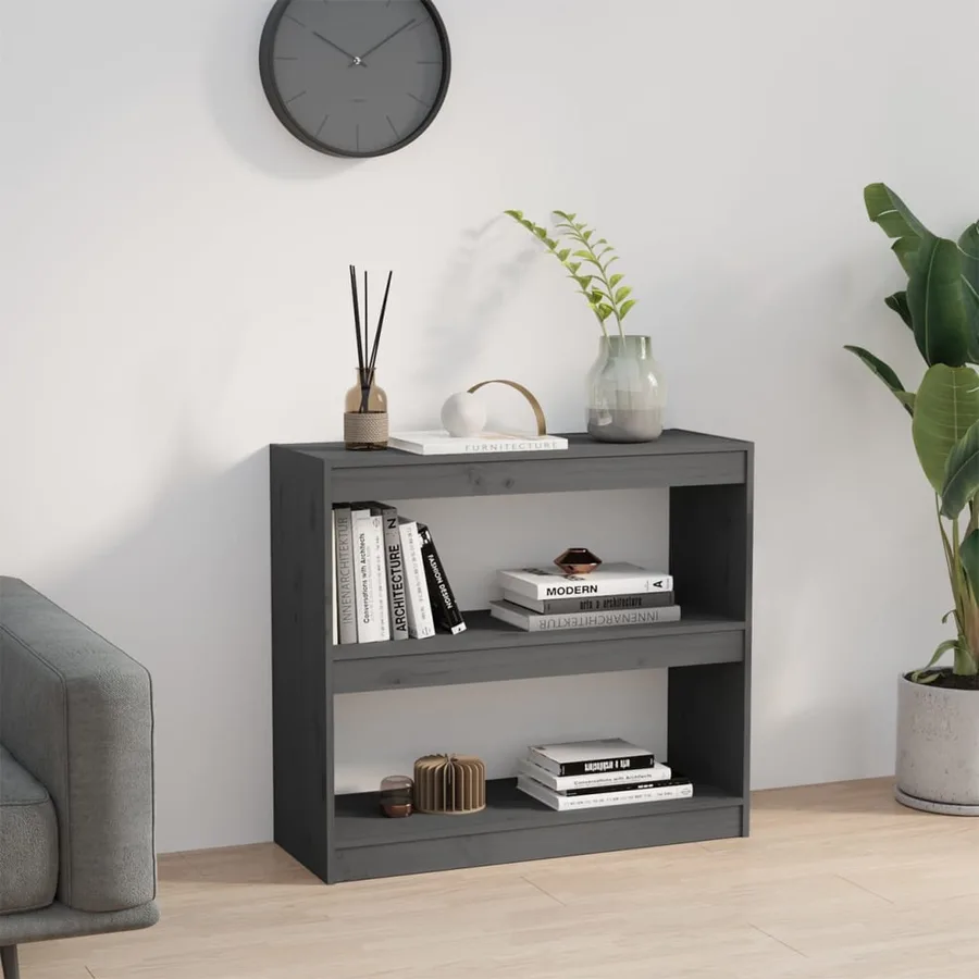 Bibliothèque/Séparateur de pièce Gris 80x30x71,5 cm Pin massif - 3