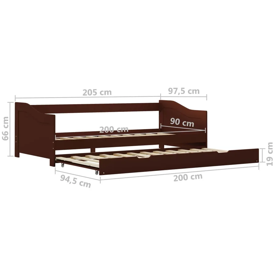 Cadre de lit extensible sans matelas marron foncé 90x200 cm - 8