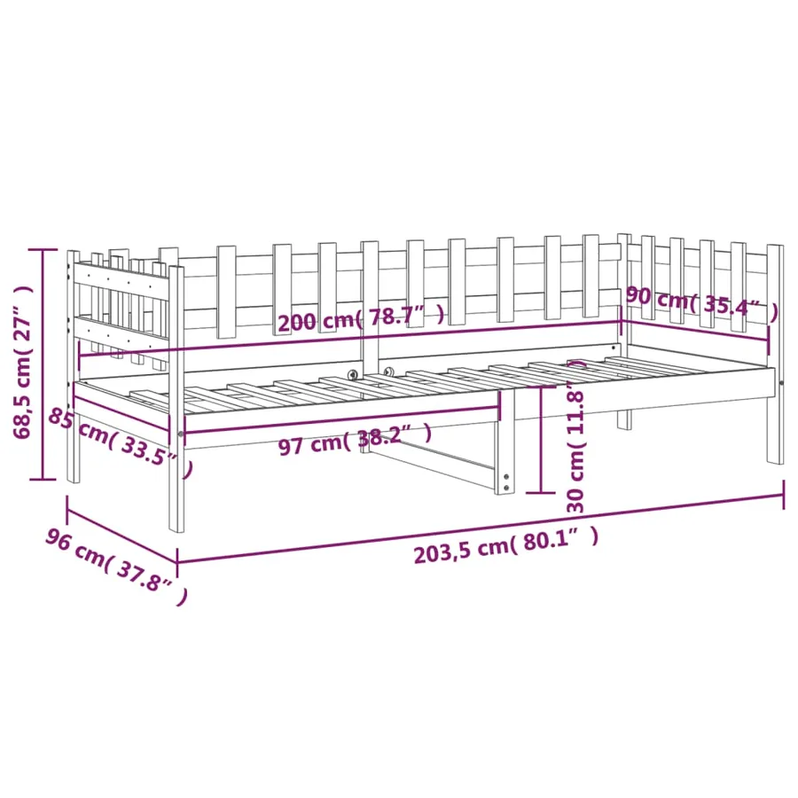 Lit de jour sans matelas blanc 90x200 cm bois de pin massif - 11