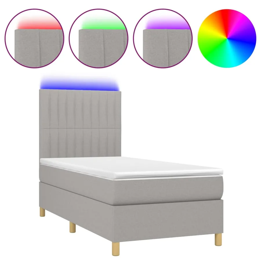Sommier à lattes de lit et matelas et LED Gris clair 90x200cm - 2